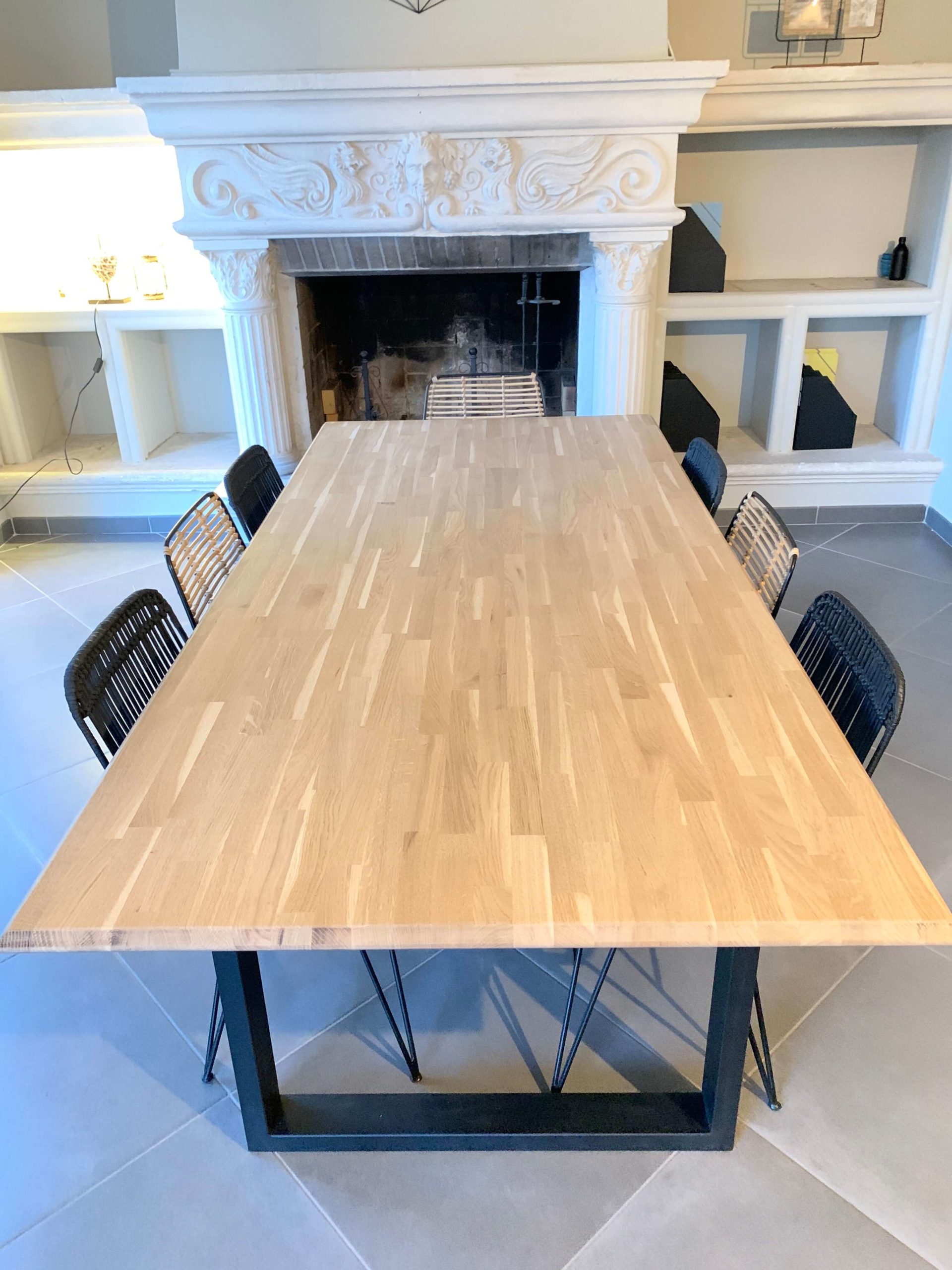 Table Atelier, bois massif et acier
